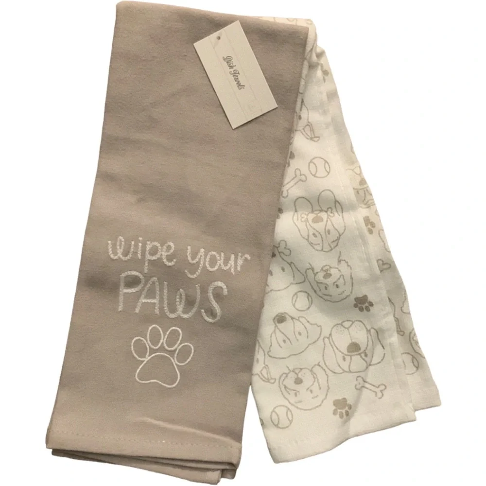 Wipe your paws dish‎ towel set in gray/white
